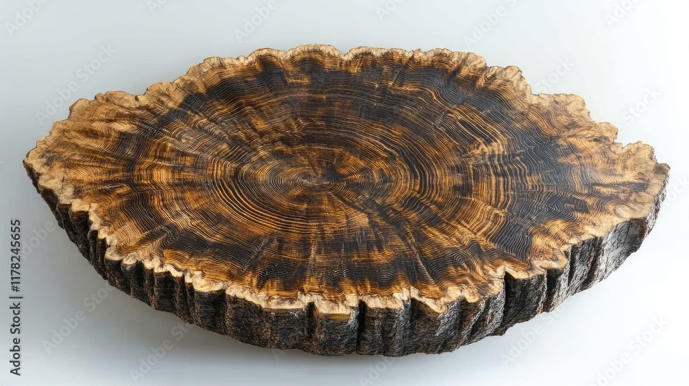 Poster A richly textured wooden tree ring, displaying mesmerizing natural patterns and growth lines, forming an abstract composition full of depth and complexity