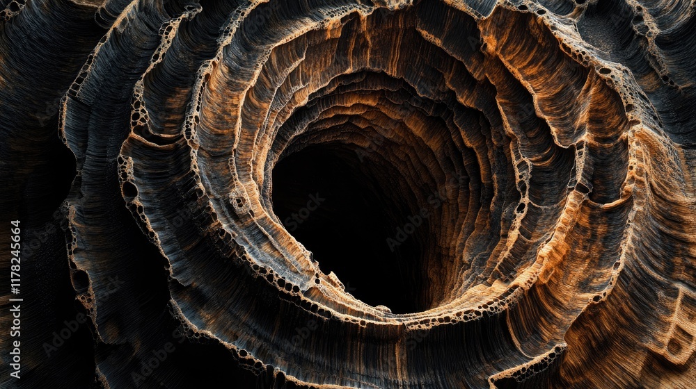 Aufkleber A richly textured wooden tree ring, displaying mesmerizing natural patterns and growth lines, forming an abstract composition full of depth and complexity