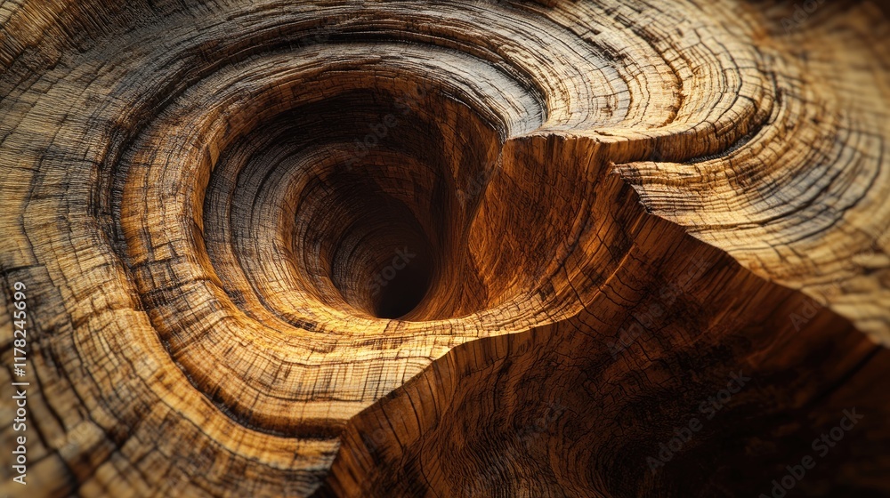 Aufkleber A richly textured wooden tree ring, displaying mesmerizing natural patterns and growth lines, forming an abstract composition full of depth and complexity