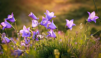 purple flowers of peach leaved bellflower on a meadow campanula persicifolia