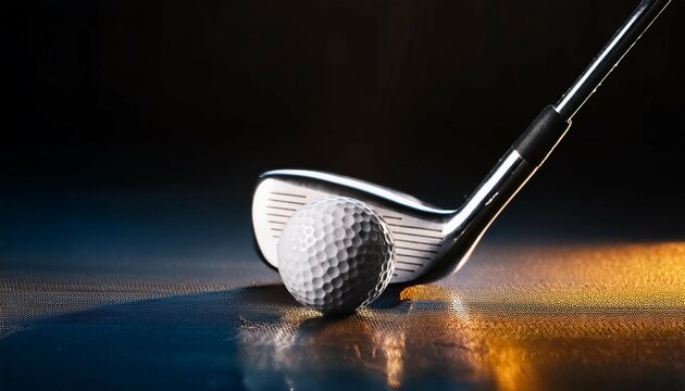 golf club and ball on dark surface with dramatic lighting effects
