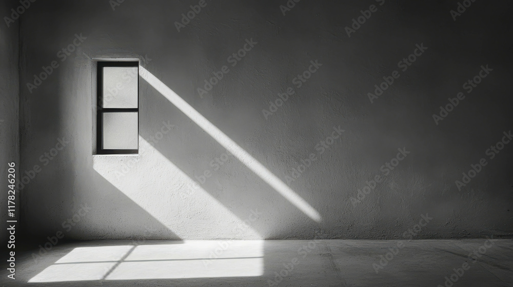 Poster minimalist interior with single window casting shadows on empty space