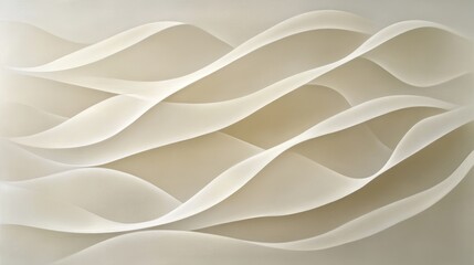 Obraz premium A series of smooth white curved lines forming a flowing wave pattern, set against a soft backdrop, embodying a sense of harmony and graceful movement