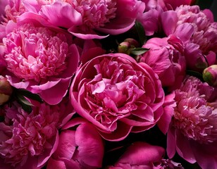 vibrant large bouquet of bright magenta peonies close up with lush petals and rich colors