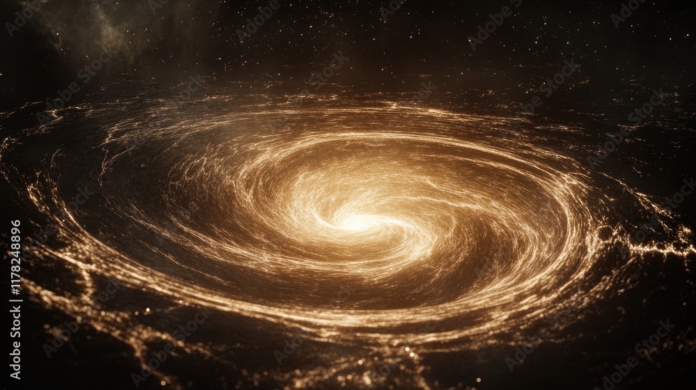 Poster A superfluid vortex in a dark space, with spiraling light lines illustrating the seamless movement of particles, emphasizing the fascinating properties of superfluids
