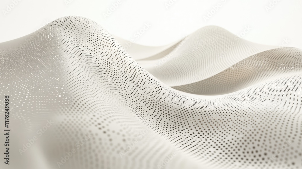 Poster a sweeping abstract curved structure with a perforated texture, highlighted against a minimal, soft-