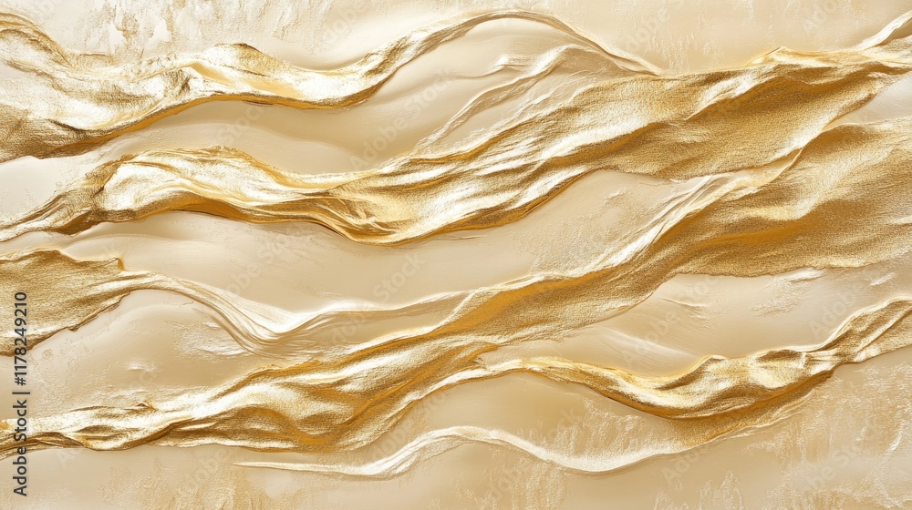Aufkleber A textured gold metallic foil surface with a crumpled effect, creating a luxurious and artistic abstract design that evokes warmth and opulence