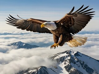 A cool eagle flying above the clouds