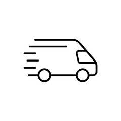 Delivery van in line style icon. Fast moving shipping PNG symbol. Fast moving shipping delivery truck, van car signs vector illustration for apps and website