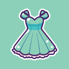Cute Turquoise Dress with White Trim. Adorable Cute Cartoon Illustration