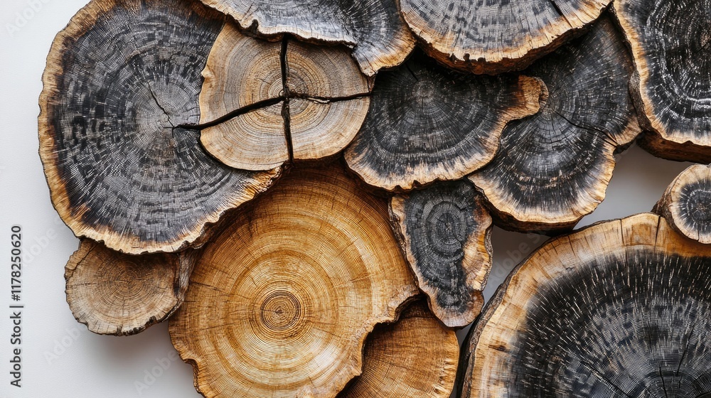 Poster abstract art form of wooden tree rings with deep textures and rich natural patterns, bringing out th
