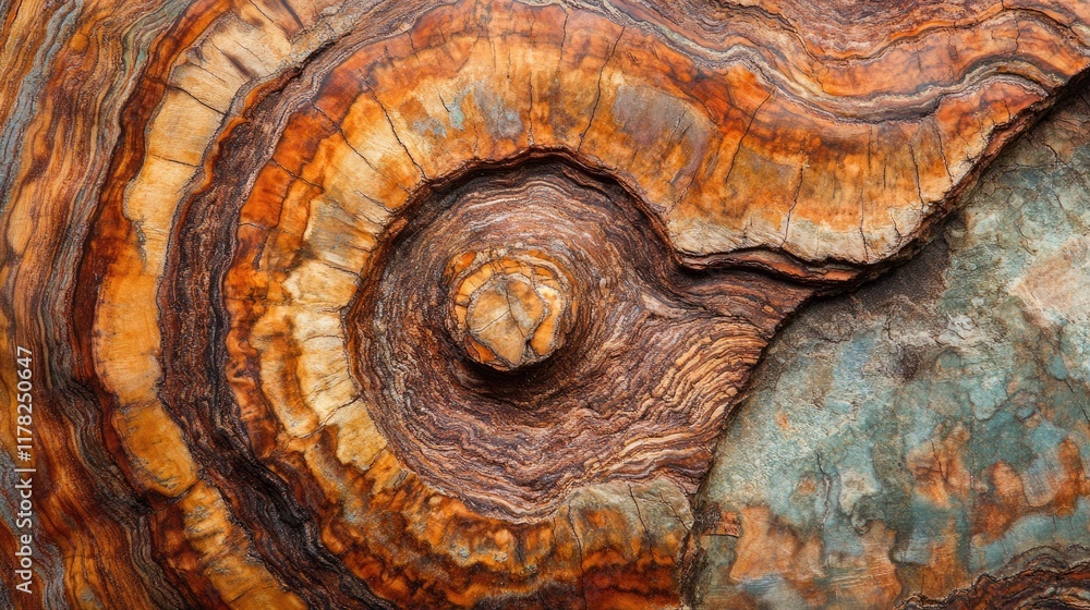 Poster abstract close-up of a wooden tree ring with rich textures, showing the natural and organic patterns