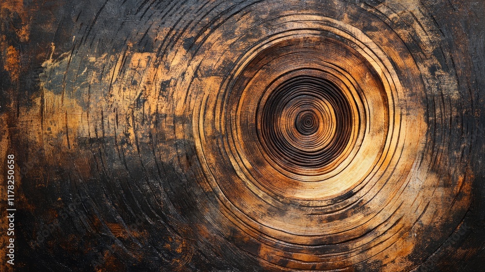 Poster abstract art form of wooden tree rings with deep textures and rich natural patterns, bringing out th