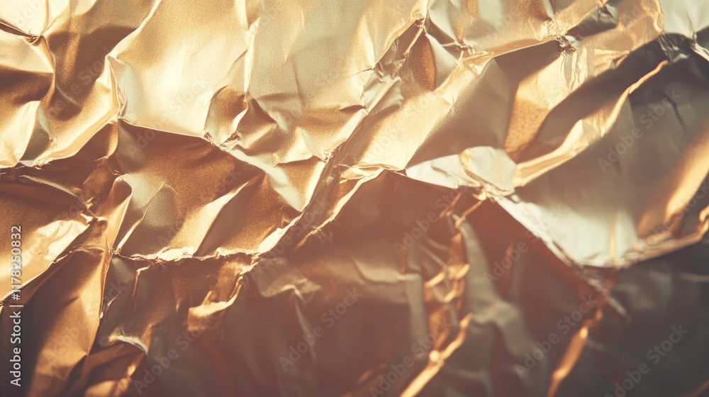 Poster Abstract gold metallic texture with a crumpled foil surface, creating an elegant play of light and shadow, evoking luxury and sophistication