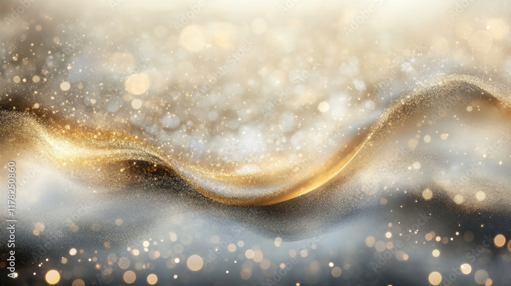 Aufkleber Abstract metallic waves with shimmering golden bokeh lights, blending rich textures and soft light to create a captivating and dynamic visual experience