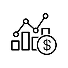 Growing graph with dollar coin in line style icon. Growths chart PNG symbol. Profit growing signs vector illustration for apps and website