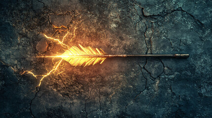 A painted arrow on a cracked, ancient stone wall, glowing with mystic energy, representing wisdom and ancient guidance.  