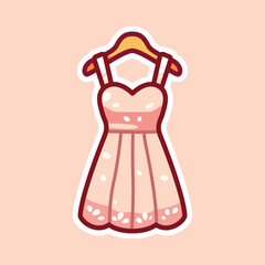 Adorable Pink Dress with White Trim. Cute Isolated Cartoon Illustration