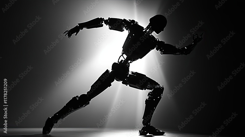 Poster a silhouetted robot performing a dynamic pose