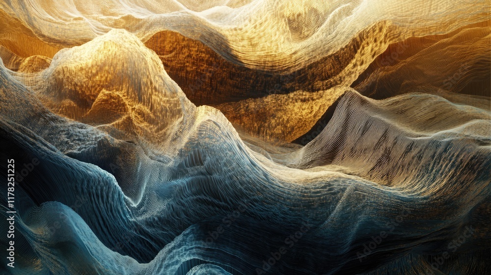 Poster Abstract waveform with oceanic light reflections and rippling waves, creating a soothing visual of gentle movement and natural harmony