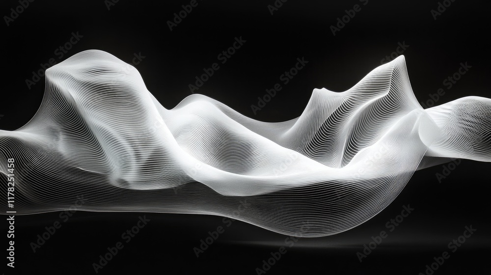 Poster abstract white lines curving into a flowing wave pattern, creating a smooth, rhythmic design that ex
