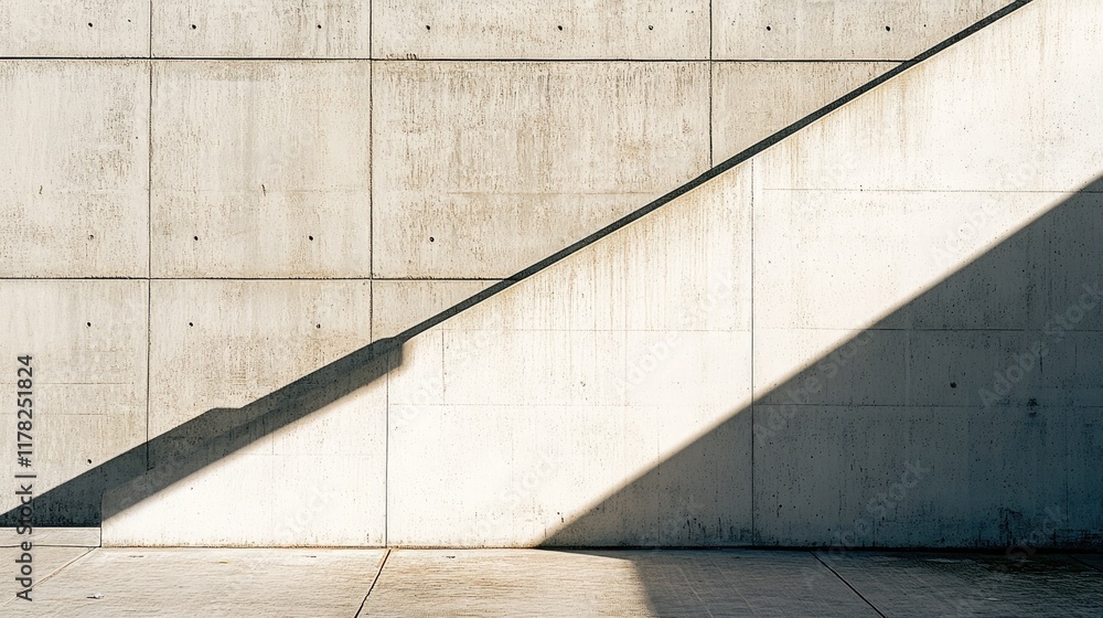 Poster An abstract minimalist scene with geometric forms on a concrete background, the shadows creating striking visual contrast and emphasizing clean lines and simplicity