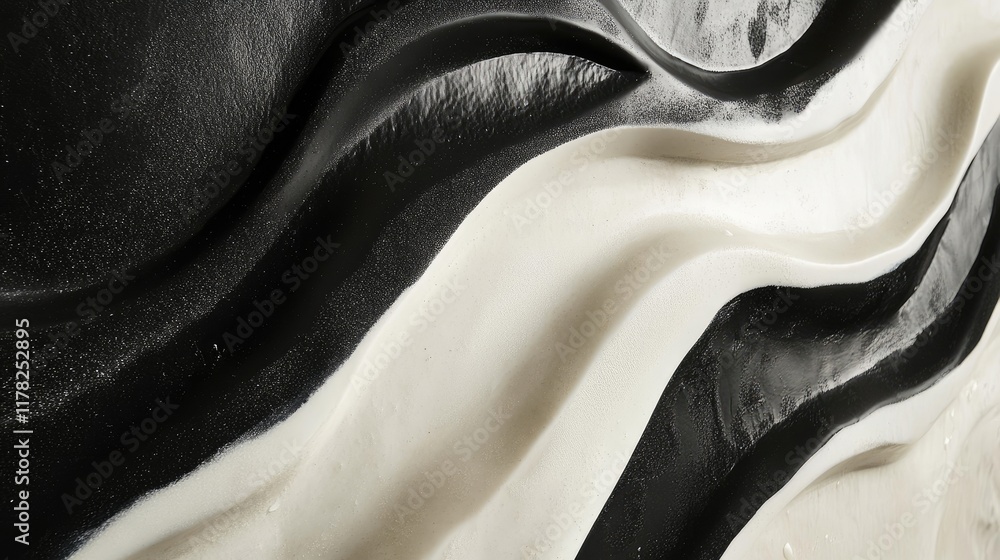 Aufkleber Black and white sand creating elegant, flowing abstract waves, forming intricate patterns that captivate the viewer with their simplicity and balance