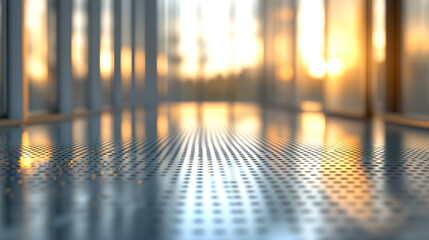 Illuminated transparent glass financial chart on a grid with a blank caption space on the side, blurred chaos in the background symbolizing uncertainty, progress, and financial strategy

