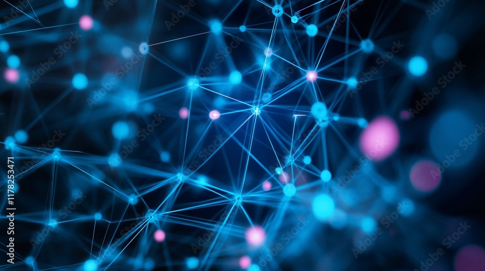 Aufkleber Abstract digital network connection.  Glowing nodes and lines form complex structure.
