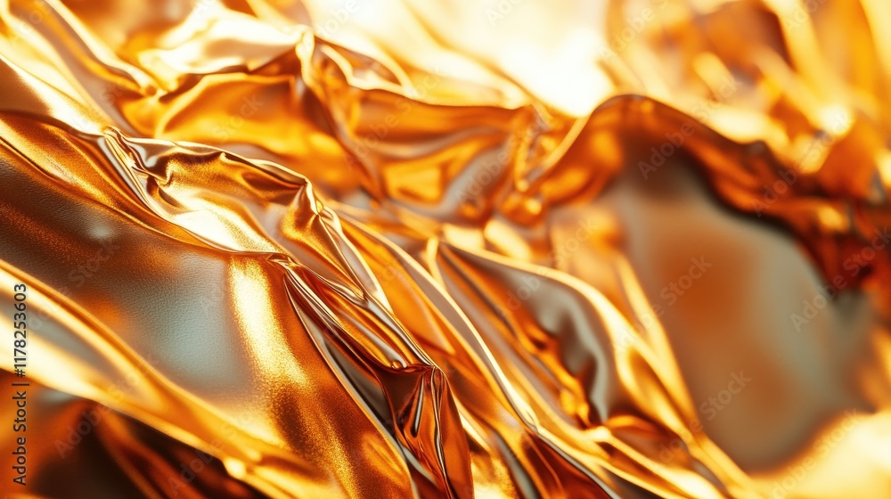 Aufkleber Crumpled gold metallic foil surface with a dynamic texture, highlighting the intricate patterns and light reflections, ideal for abstract and modern art visuals