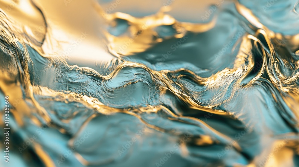 Aufkleber Crumpled gold metallic foil surface with a dynamic texture, highlighting the intricate patterns and light reflections, ideal for abstract and modern art visuals