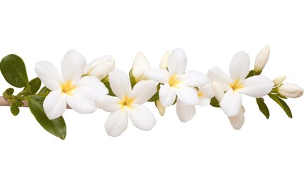 Fototapeta premium A delicate arrangement of white flowers with green leaves.