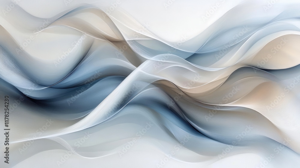 Poster elegant abstract fluid glass waves flowing in soft light, creating an artistic and serene compositio