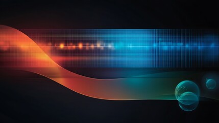 Abstract background with blue and orange glowing waves, lights, and bokeh.