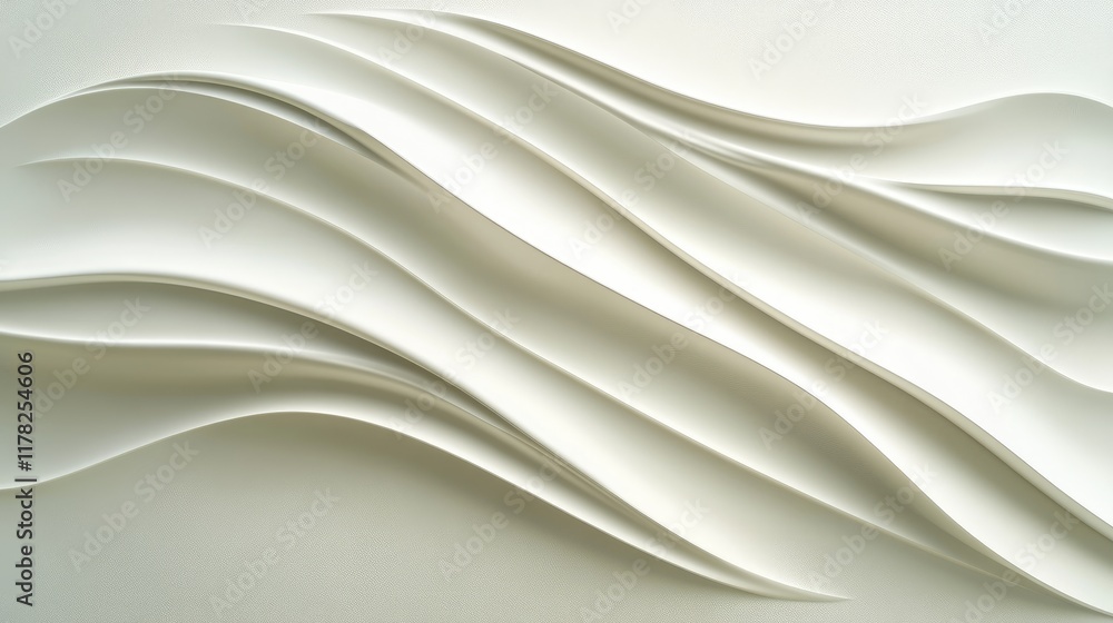 Poster Elegant white curved lines creating a flowing wave pattern on a minimalist background, evoking a sense of movement and fluidity in a calm, abstract design