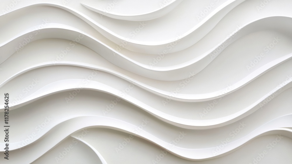 Poster Elegant white curved lines creating a flowing wave pattern on a minimalist background, evoking a sense of movement and fluidity in a calm, abstract design
