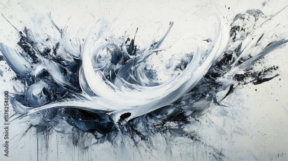 Poster elegant white splash with smooth, fluid spikes and organic flow, creating an abstract visual composi