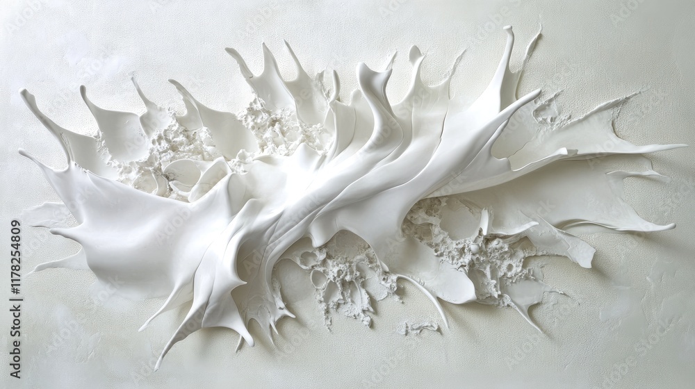 Poster Elegant white splash with smooth, fluid spikes and organic flow, creating an abstract visual composition full of movement and fluidity