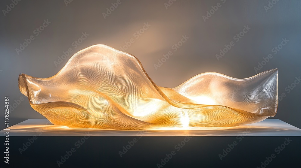 Aufkleber flowing abstract glass waves illuminated by soft lighting, creating a peaceful and sophisticated atm