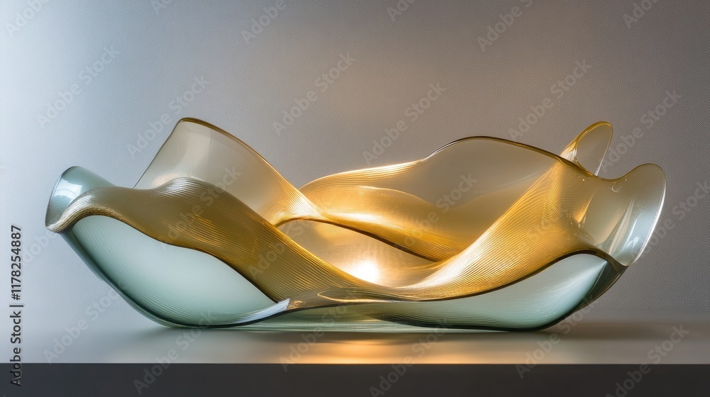 Aufkleber Flowing abstract glass waves illuminated by soft lighting, creating a peaceful and sophisticated atmosphere through gentle movement and translucent beauty