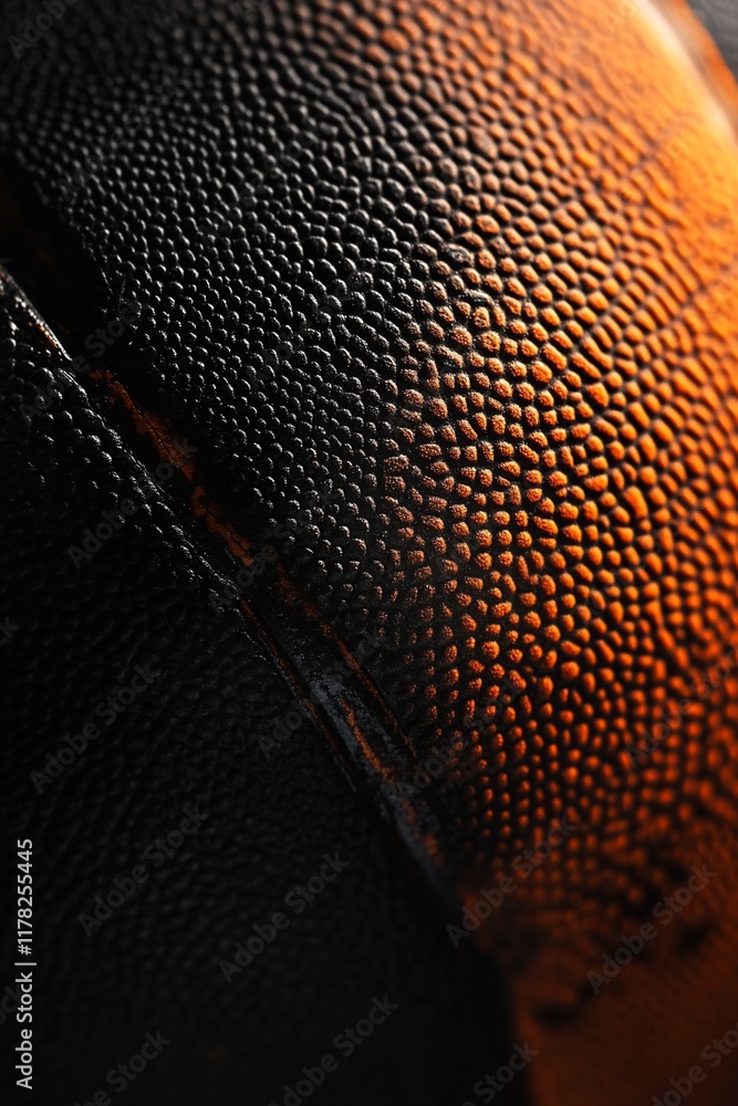 Poster close-up of textured surface with orange and black tones, showing intricate detail and pattern.