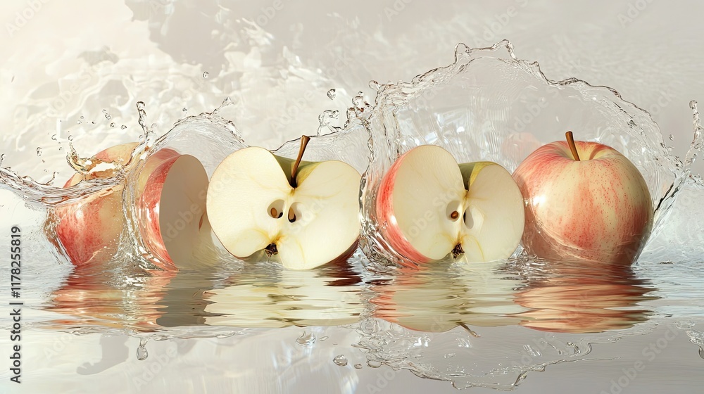 Aufkleber apples splashing into water creating a dynamic scene