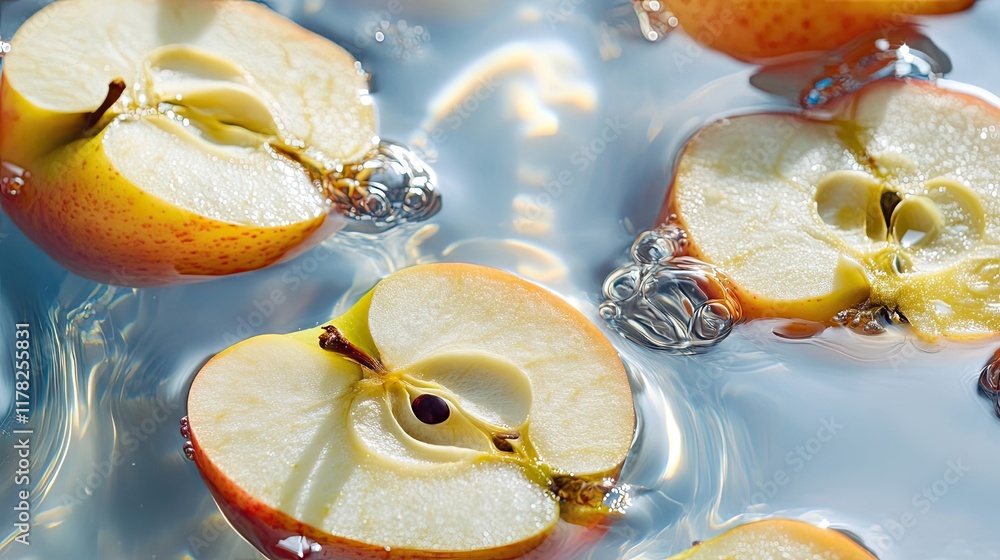 Poster apple slices float in sparkling water refreshing scene