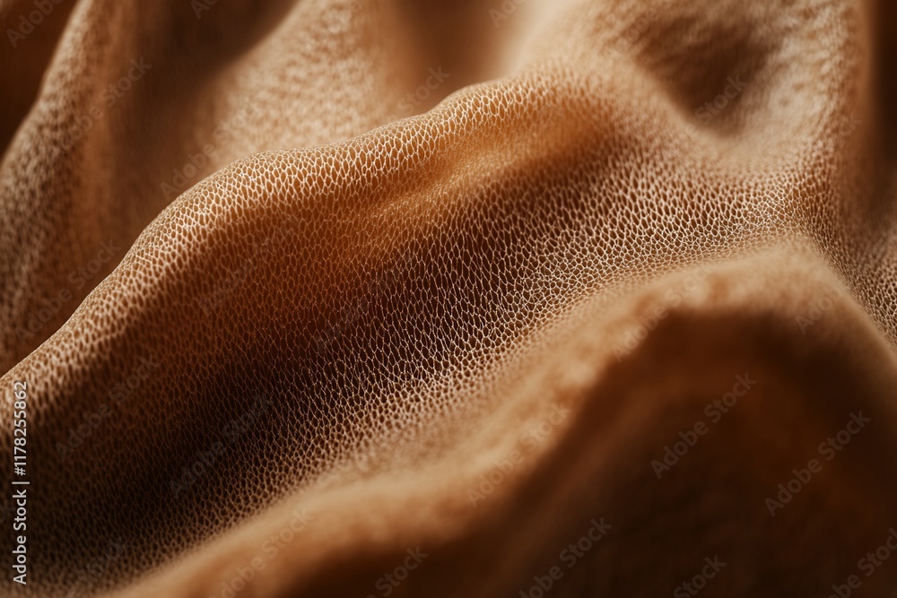 Poster close-up of textured, beige fabric with soft, undulating folds and subtle shading.