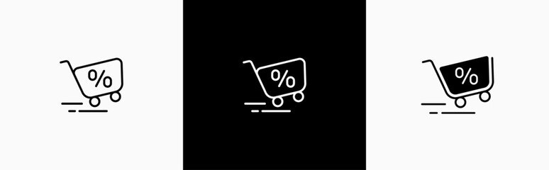 Special offer with fast cart in line style icon. Shopping cart discount promotion in flat style symbol. Price discount tag signs. Promotion price tag vector illustration for apps and website