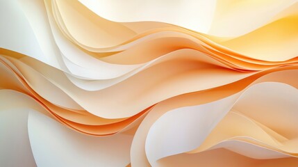 Light orange and white paper waves, elegantly curving in soft motion, with a serene and calming atmosphere, evoking a sense of peaceful flow