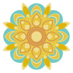 Colorful Mandala With Golden and Turquoise Tones in Stylized Floral Pattern