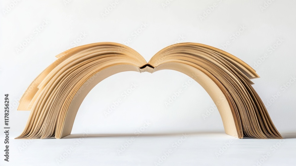 Poster Open books positioned in an arch formation on a white backdrop, creating a symbolic and elegant display of literary artistry in a minimalist setting