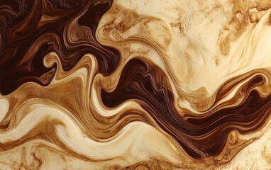 Abstract chocolate background with waves and swirls, in a brown color, with an elegant and modern style, detailed texture of creamy milk or tea liquid flowing, soft lighting effect, high resolution,