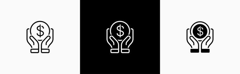 Money in hand line style icon. Hand Holding Coin in flat style symbol. finance banking money savings holding on hand with dollar coin signs vector illustration for apps and website